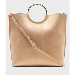 Banana Republic Suede Gold Round Handle Crossbody Tote Purse Bag Tan